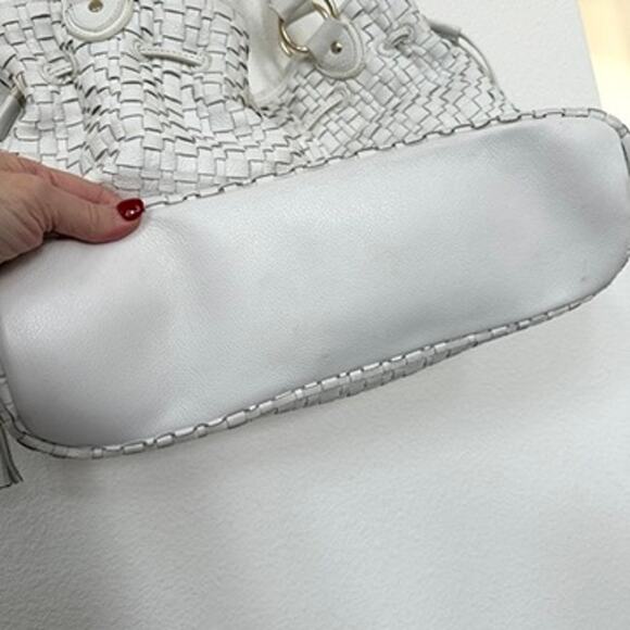 Elliott Lucca White Woven Leather Tote Boho Cottage Minimalist Neutral Coastal - Picture 9 of 11